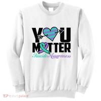 Suicide Prevention Awareness Teal Purple Ribbon You Matter Sweatshirt thumb 0