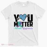 Suicide Prevention Awareness Teal Purple Ribbon You Matter T-Shirt thumb 0