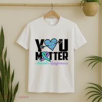 Suicide Prevention Awareness Teal Purple Ribbon You Matter T-Shirt thumb 2