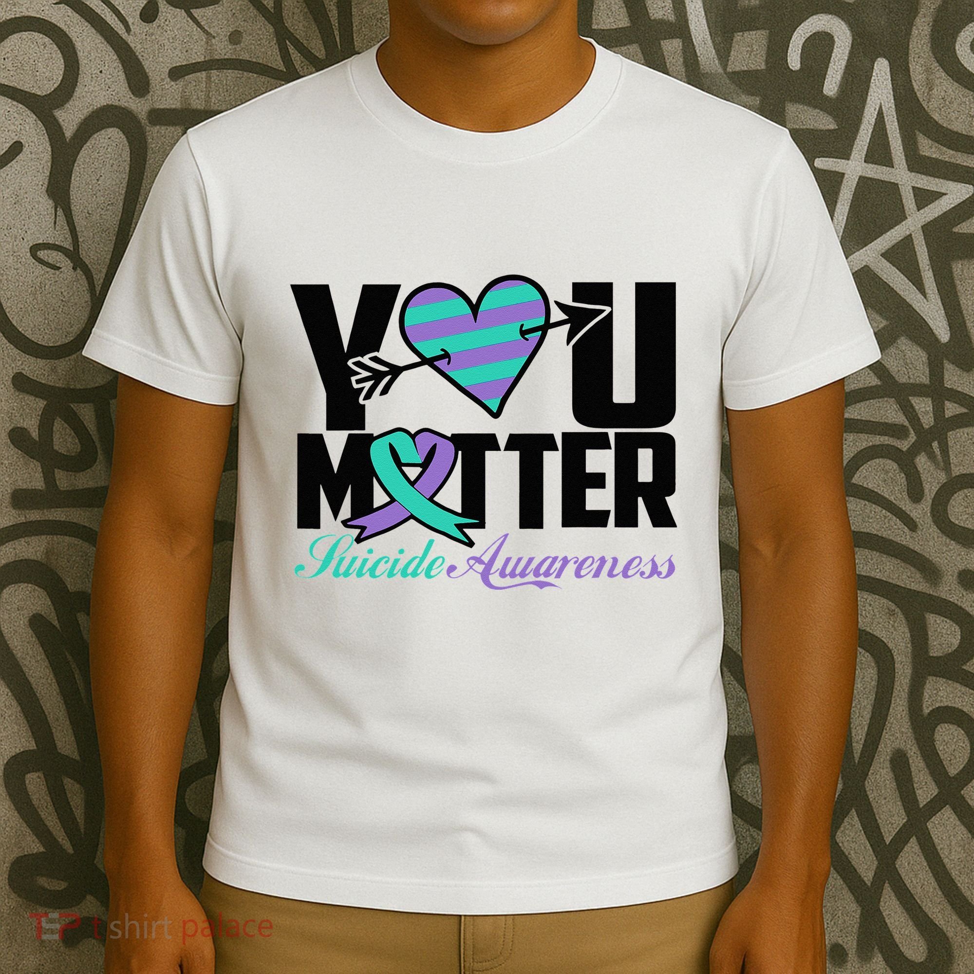 Suicide Prevention Awareness Teal Purple Ribbon You Matter T-Shirt