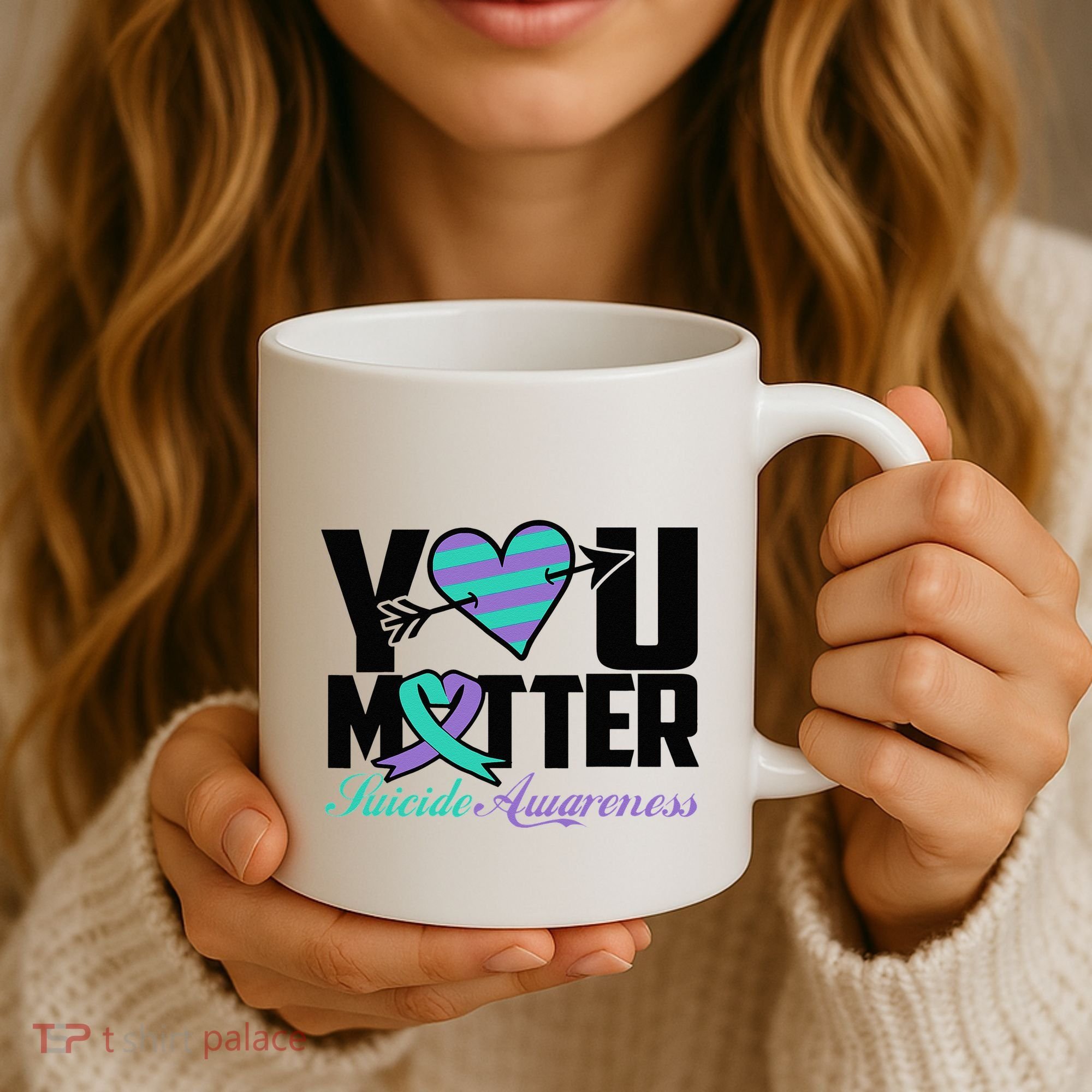 Suicide Prevention Awareness Teal Purple Ribbon You Matter Coffee Mug