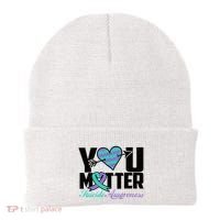 Suicide Prevention Awareness Teal Purple Ribbon You Matter Beanie thumb 0