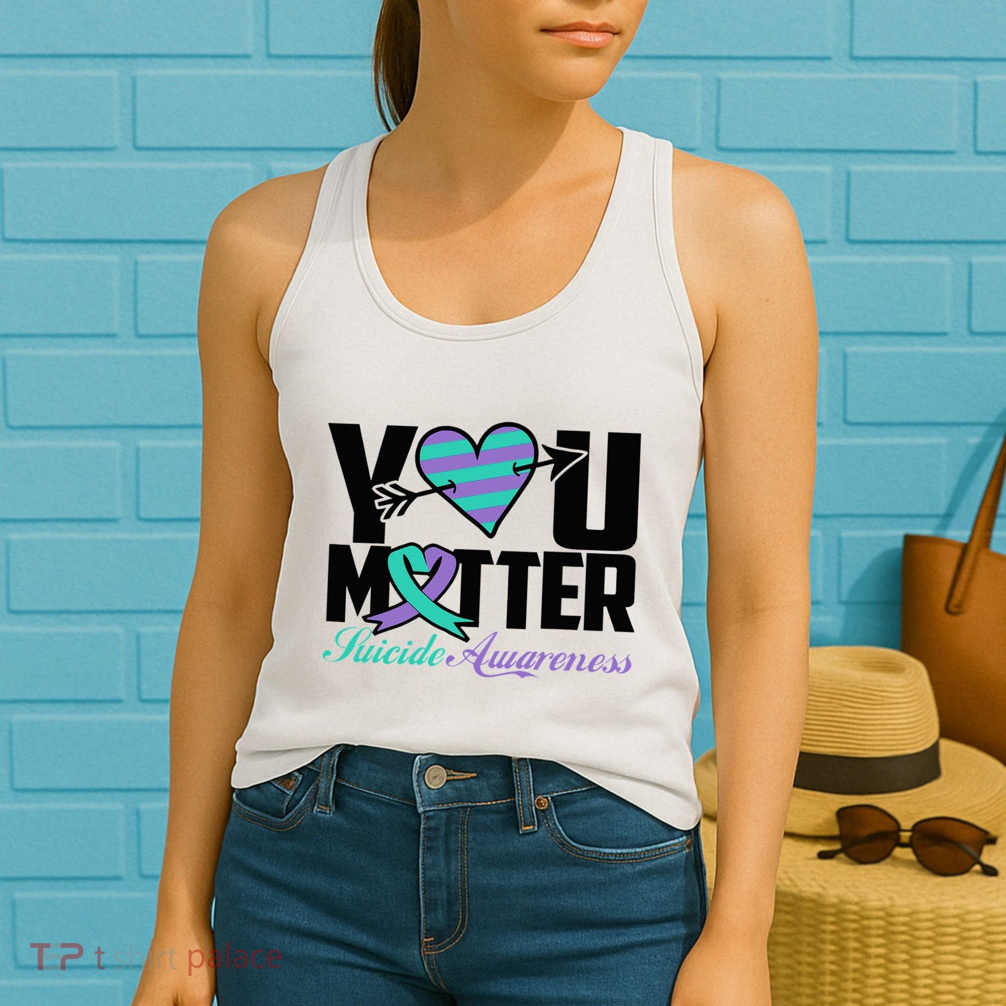 Suicide Prevention Awareness Teal Purple Ribbon You Matter Women's Tank Top
