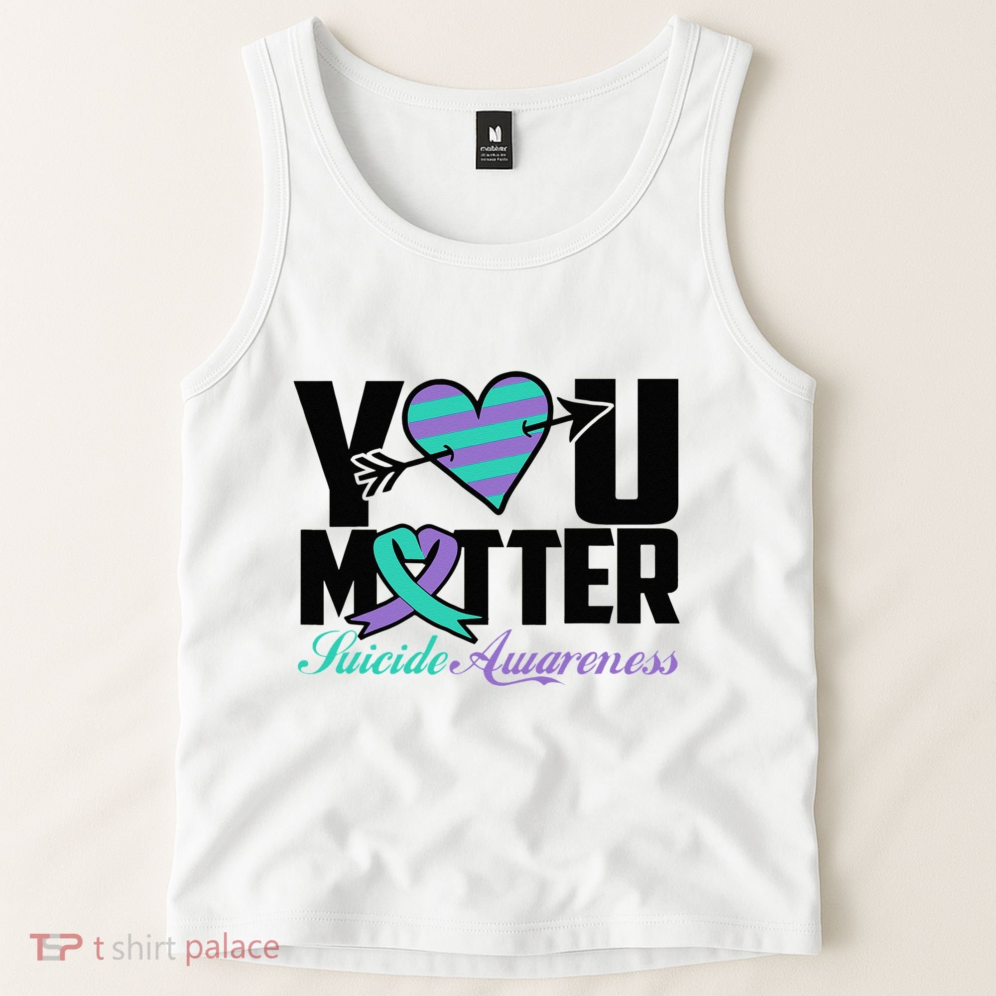 Suicide Prevention Awareness Teal Purple Ribbon You Matter Tank Top