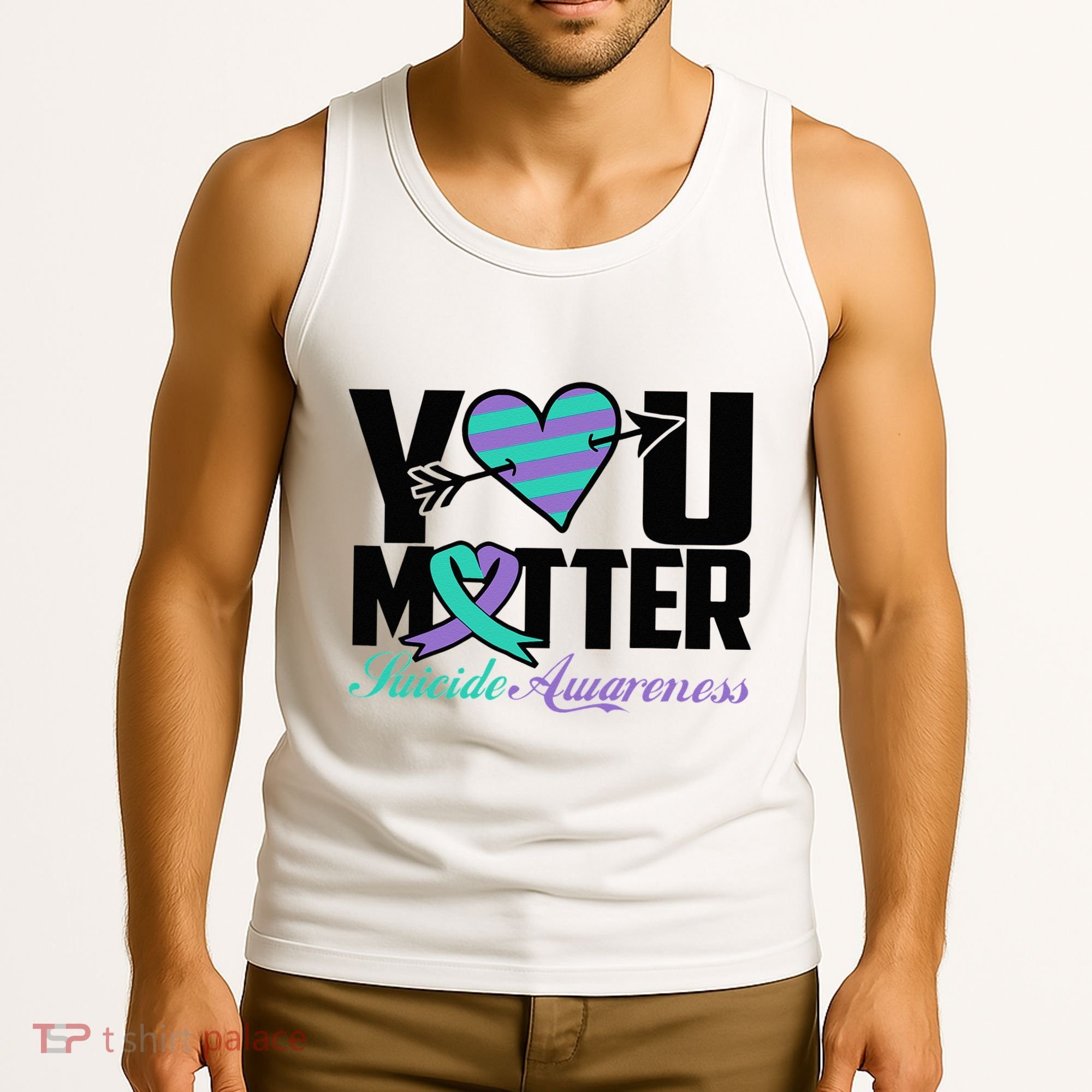 Suicide Prevention Awareness Teal Purple Ribbon You Matter Tank Top