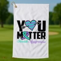 Suicide Prevention Awareness Teal Purple Ribbon You Matter Golf Towel thumb 1
