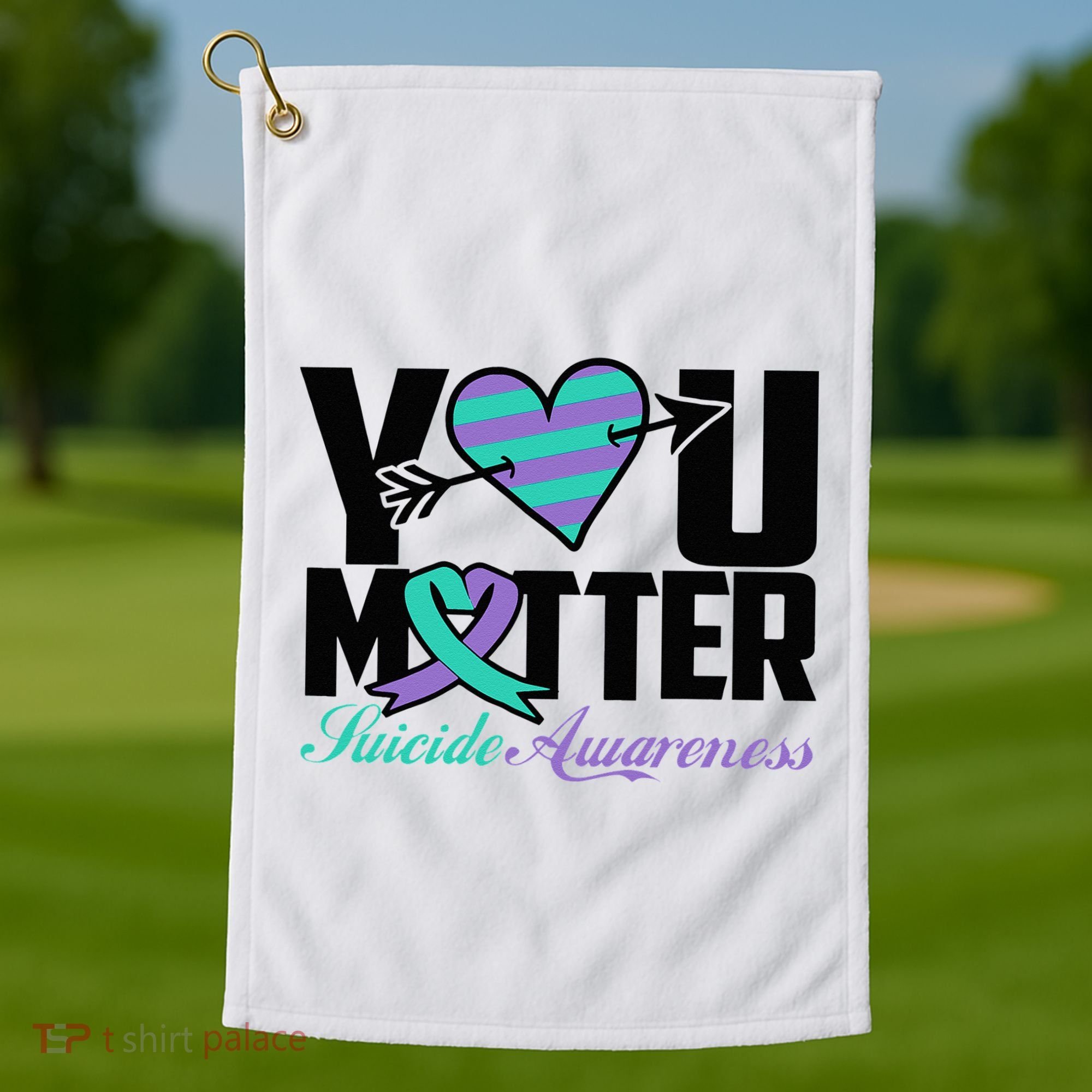 Suicide Prevention Awareness Teal Purple Ribbon You Matter Golf Towel