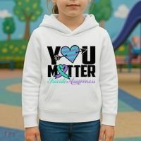 Suicide Prevention Awareness Teal Purple Ribbon You Matter Kids Hoodie thumb 3