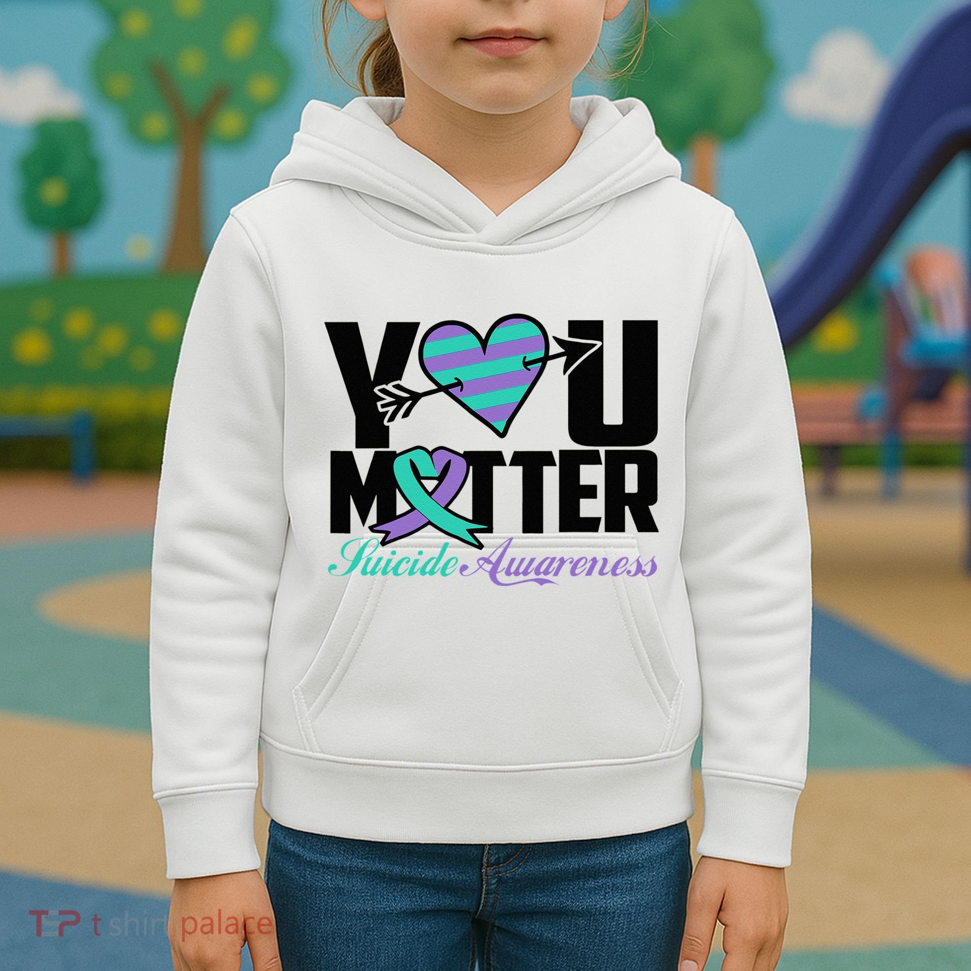 Suicide Prevention Awareness Teal Purple Ribbon You Matter Kids Hoodie
