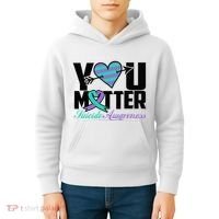 Suicide Prevention Awareness Teal Purple Ribbon You Matter Kids Hoodie thumb 4
