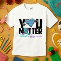 Suicide Prevention Awareness Teal Purple Ribbon You Matter Kids T-Shirt thumb 3