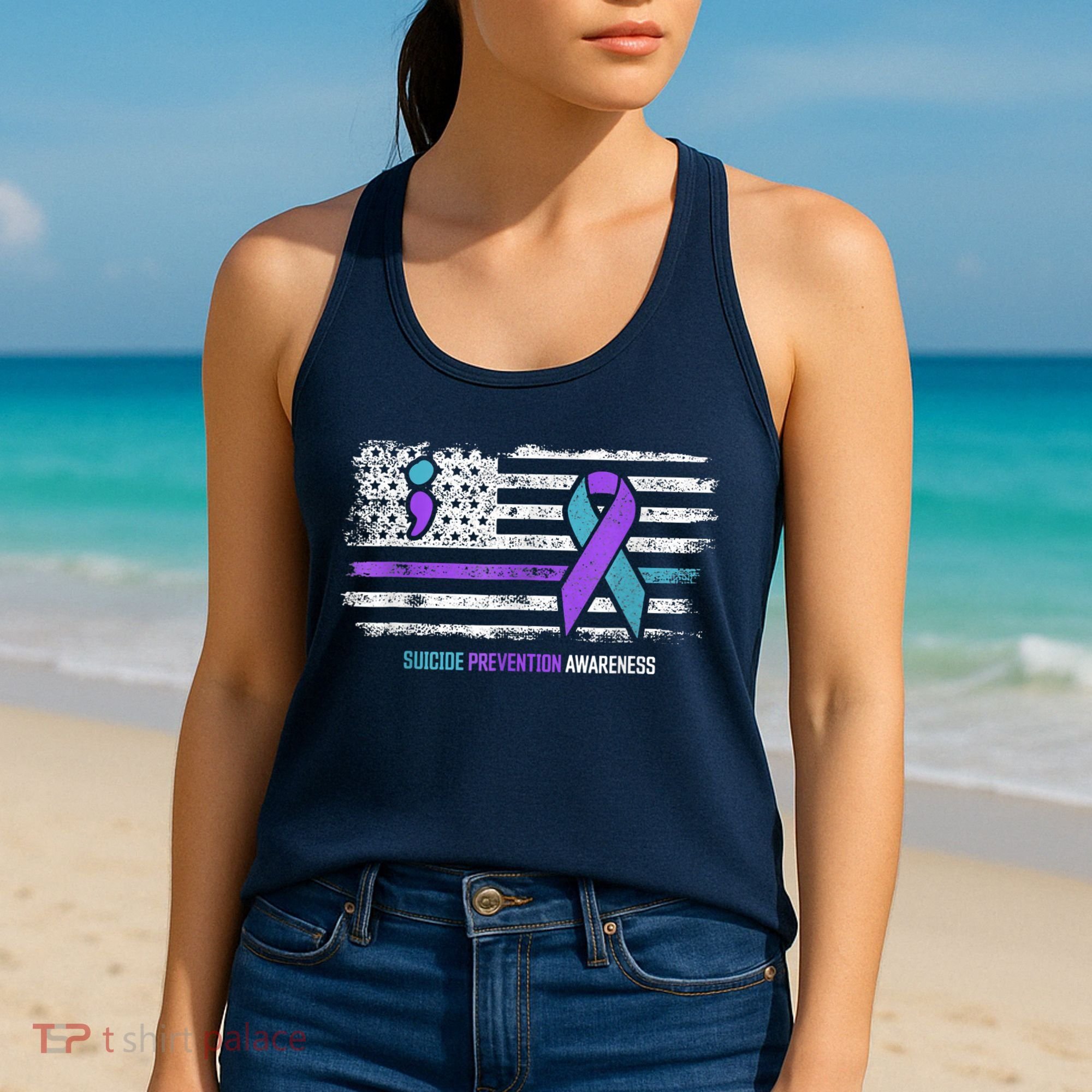 Suicide Prevention American Flag Suicide Awareness Women's Tank Top