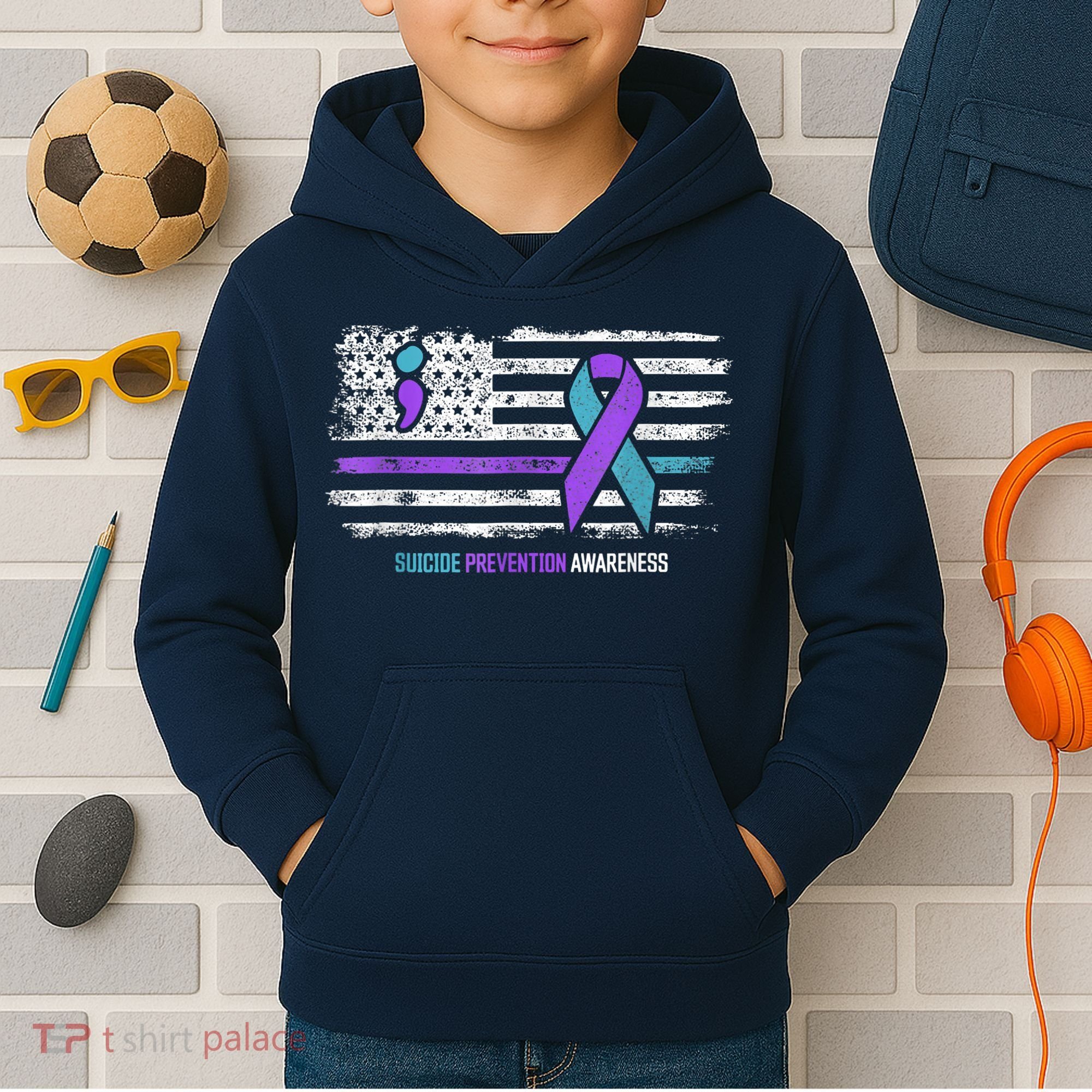 Suicide Prevention American Flag Suicide Awareness Kids Hoodie