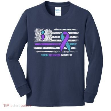 Suicide Prevention American Flag Suicide Awareness Kids Long Sleeve Shirt