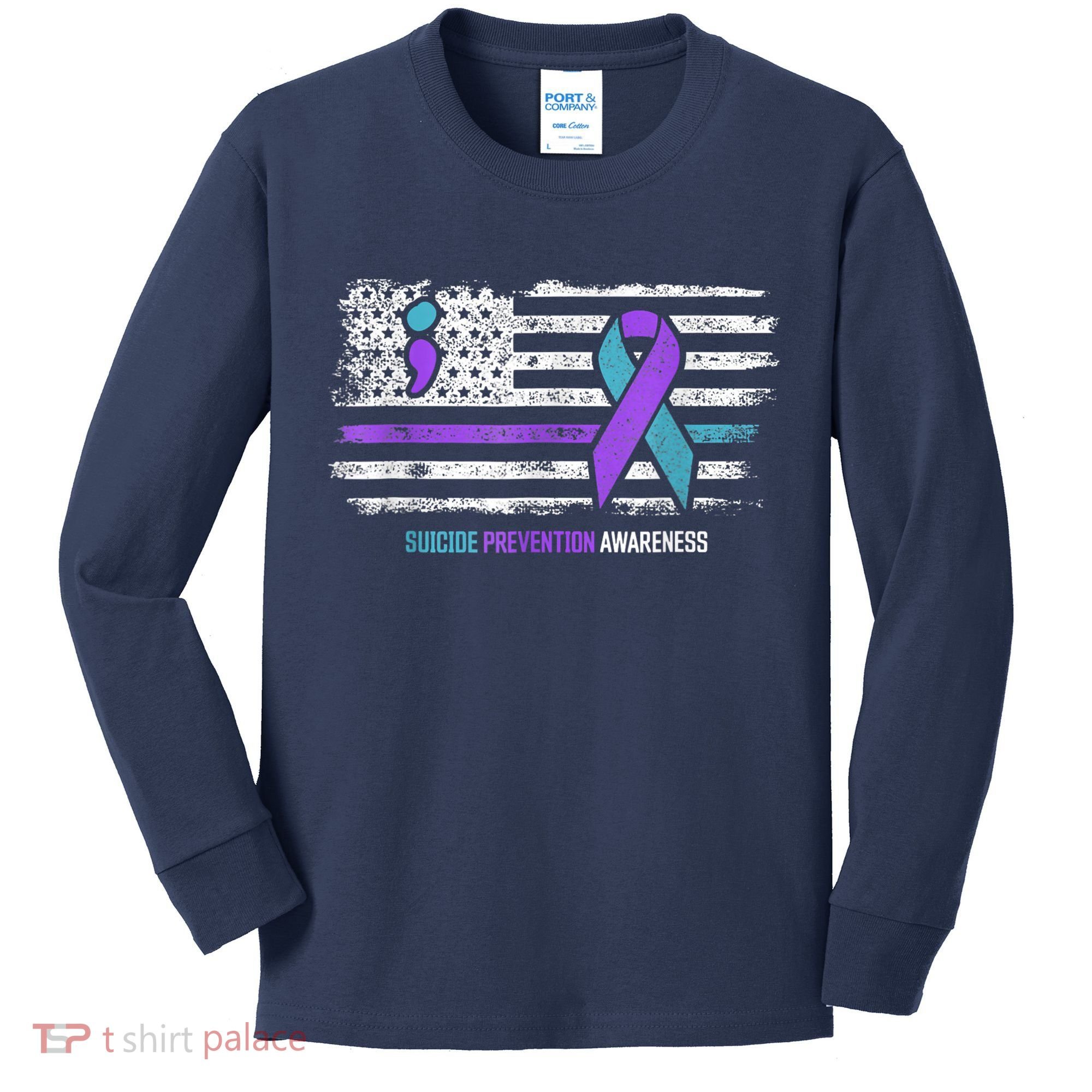 Suicide Prevention American Flag Suicide Awareness Kids Long Sleeve Shirt