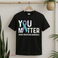Suicide Prevention Awareness Teal & Purple Ribbon You Matter T-Shirt thumb 2