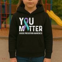 Suicide Prevention Awareness Teal & Purple Ribbon You Matter Kids Hoodie thumb 3