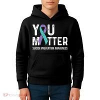 Suicide Prevention Awareness Teal & Purple Ribbon You Matter Kids Hoodie thumb 4