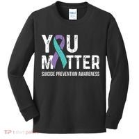 Suicide Prevention Awareness Teal & Purple Ribbon You Matter Kids Long Sleeve Shirt thumb 0
