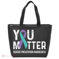 Suicide Prevention Awareness Teal & Purple Ribbon You Matter Tote Bag thumb 0