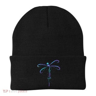 Suicide Prevention Awareness Warrior Dragonfly Semicolon Beanie