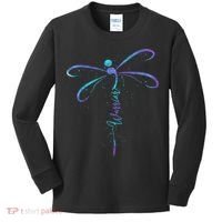 Suicide Prevention Awareness Warrior Dragonfly Semicolon Kids Long Sleeve Shirt thumb 0