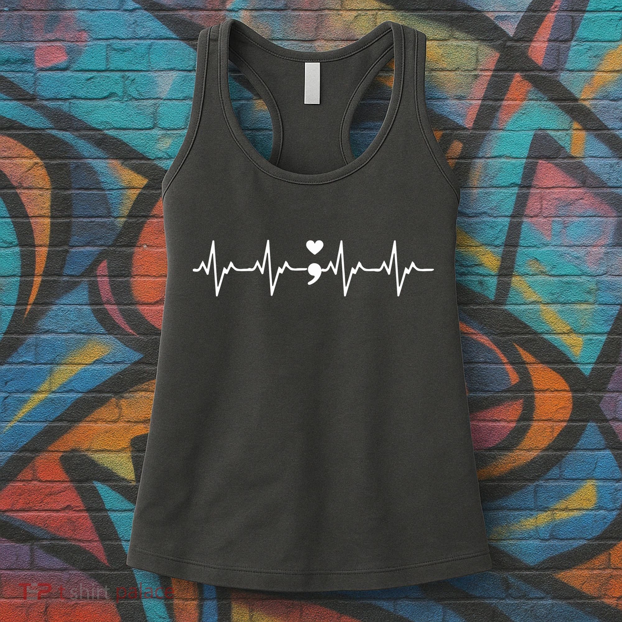 Suicide Prevention Awareness HeartBeat Semicolon Gift Women's Tank Top