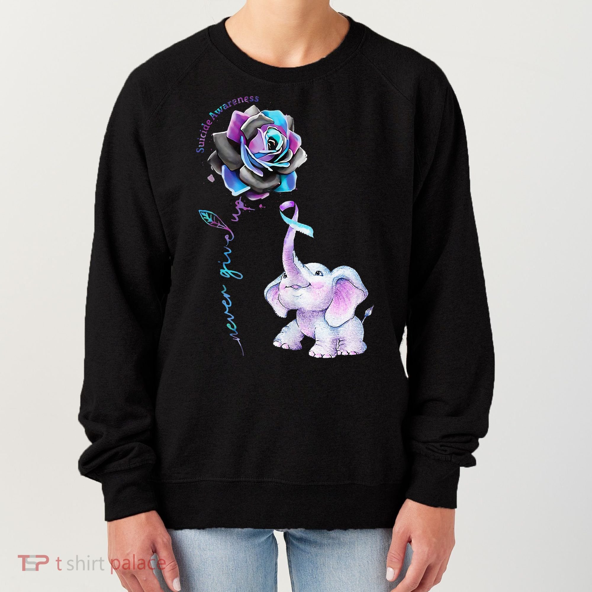 Suicide Prevention Awareness Flower Elephant Ribbon Gift Women's Sweatshirt