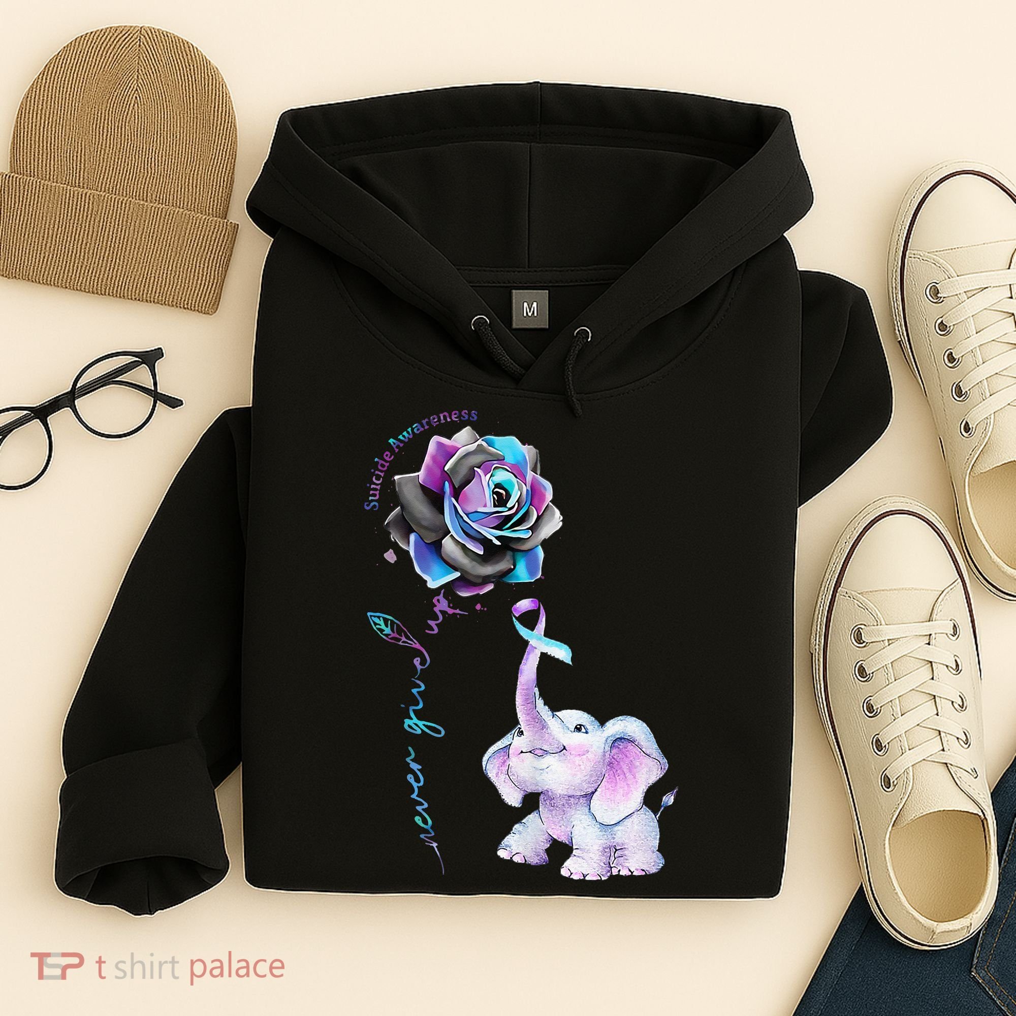 Suicide Prevention Awareness Flower Elephant Ribbon Gift Hoodie