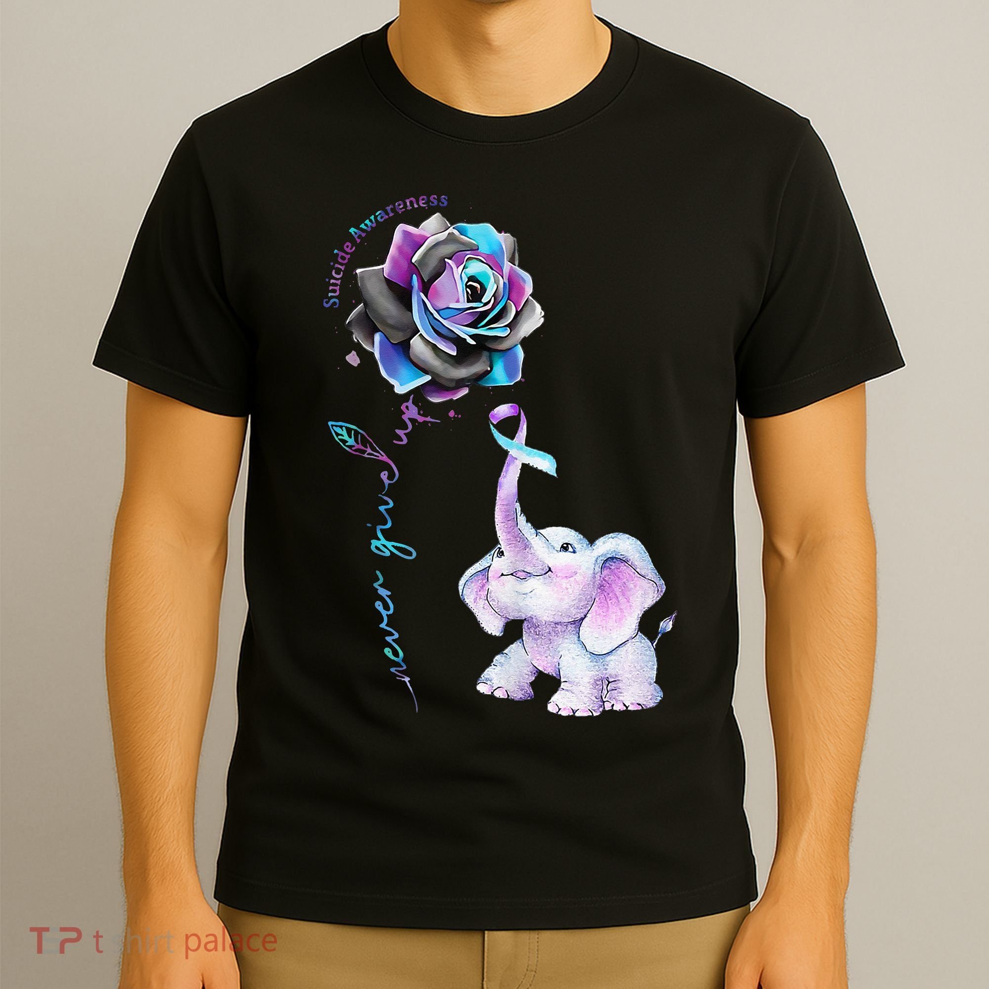 Suicide Prevention Awareness Flower Elephant Ribbon Gift T-Shirt