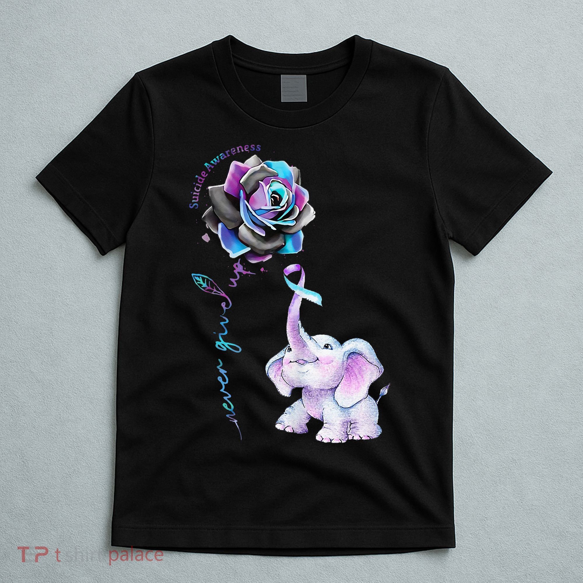 Suicide Prevention Awareness Flower Elephant Ribbon Gift T-Shirt