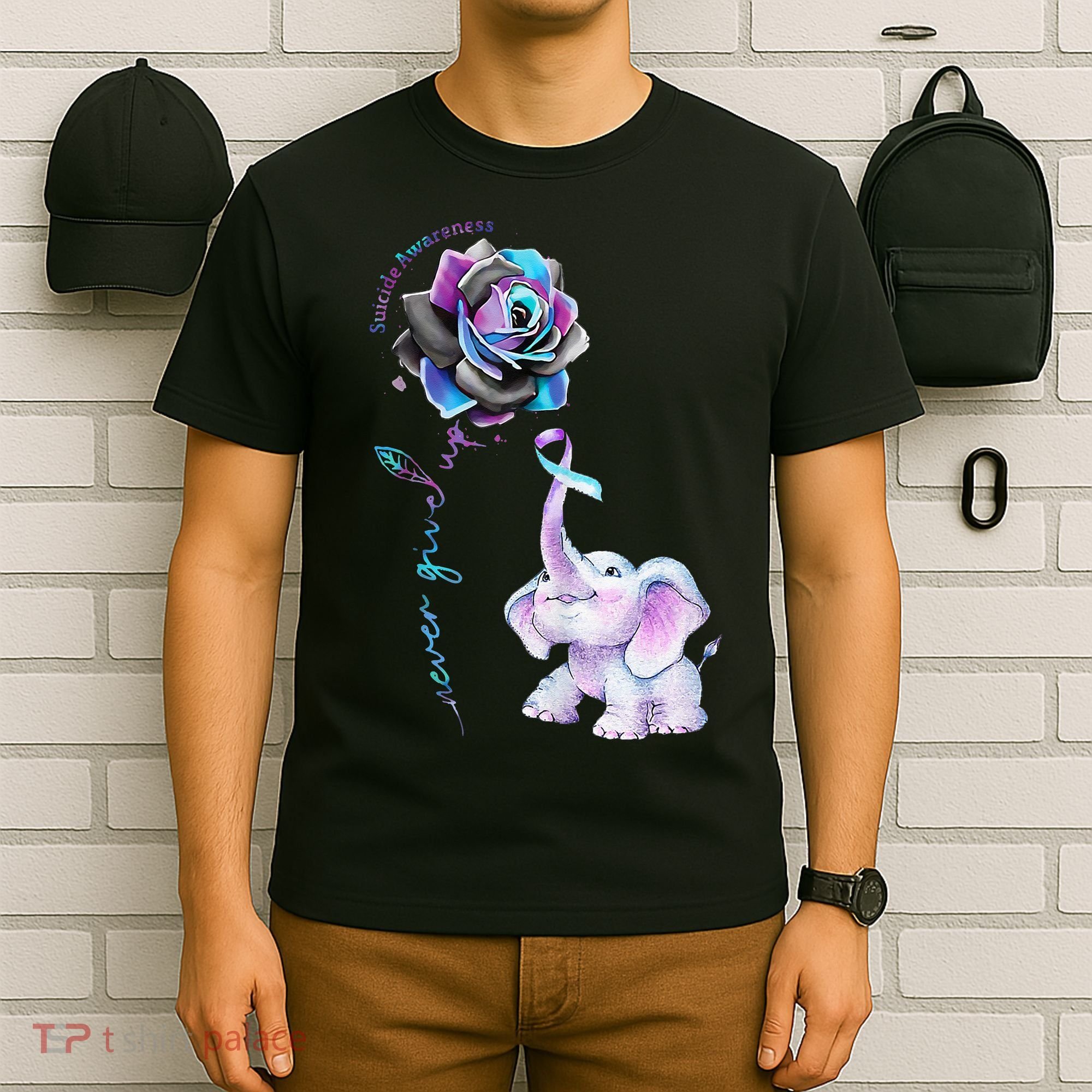 Suicide Prevention Awareness Flower Elephant Ribbon Gift T-Shirt