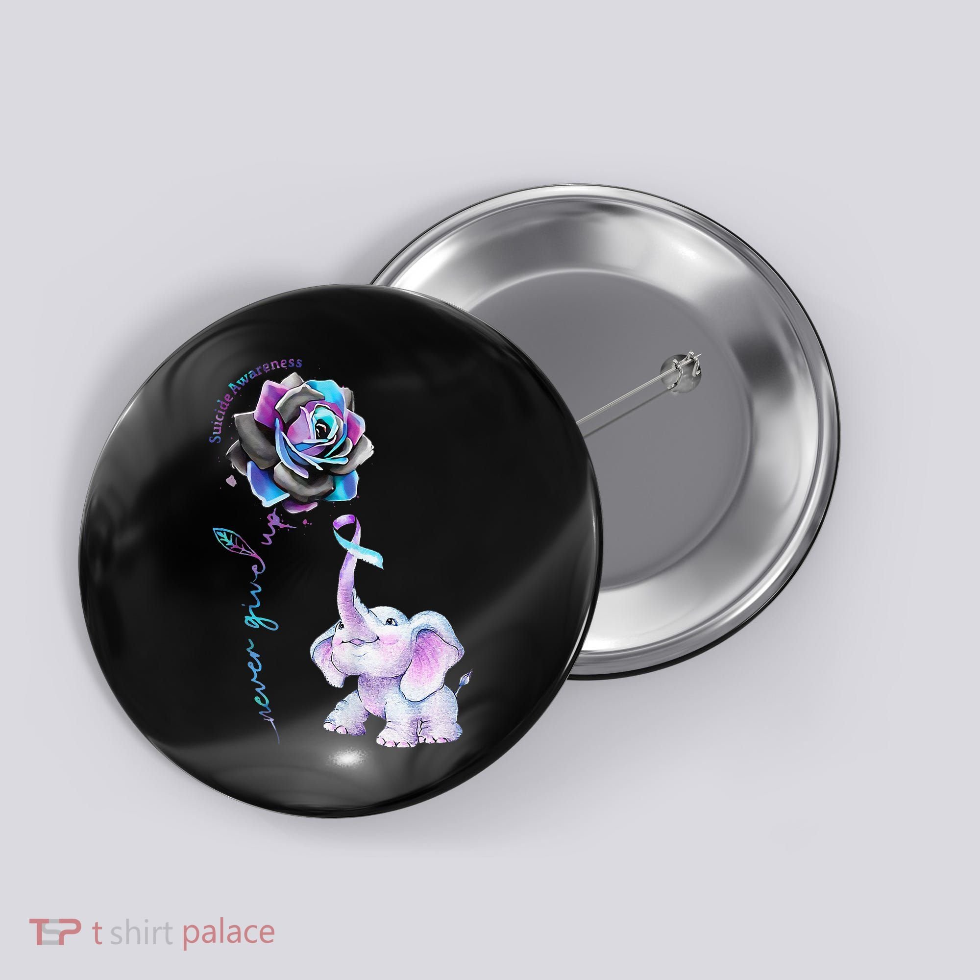 Suicide Prevention Awareness Flower Elephant Ribbon Gift Button