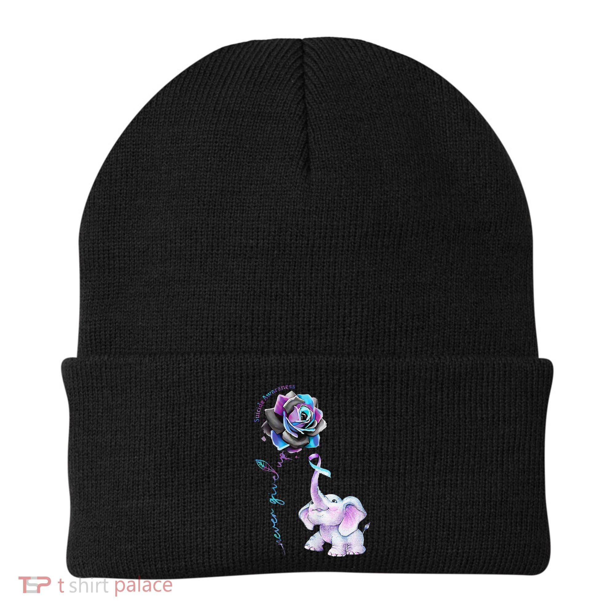 Suicide Prevention Awareness Flower Elephant Ribbon Gift Beanie
