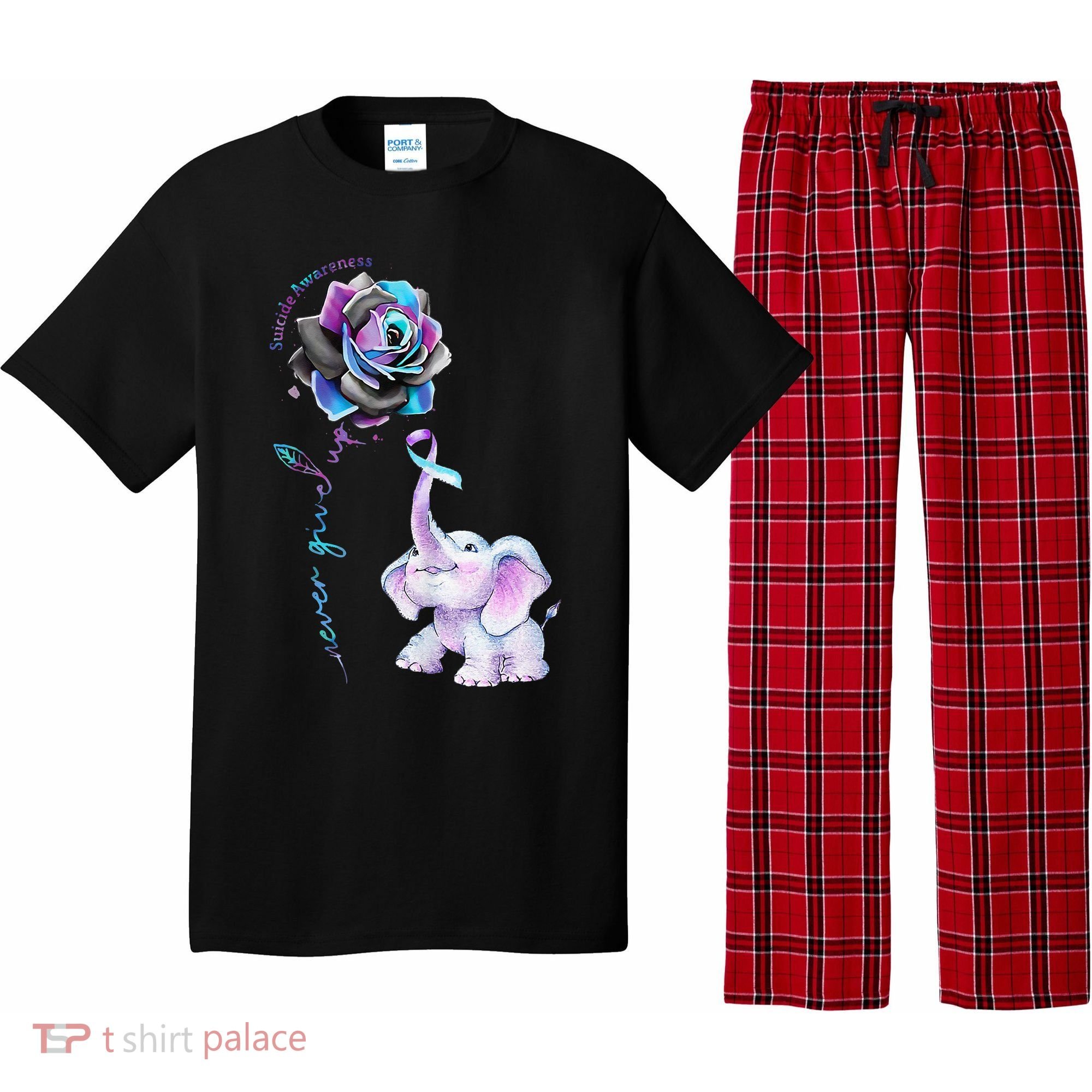 Suicide Prevention Awareness Flower Elephant Ribbon Gift Pajama Set