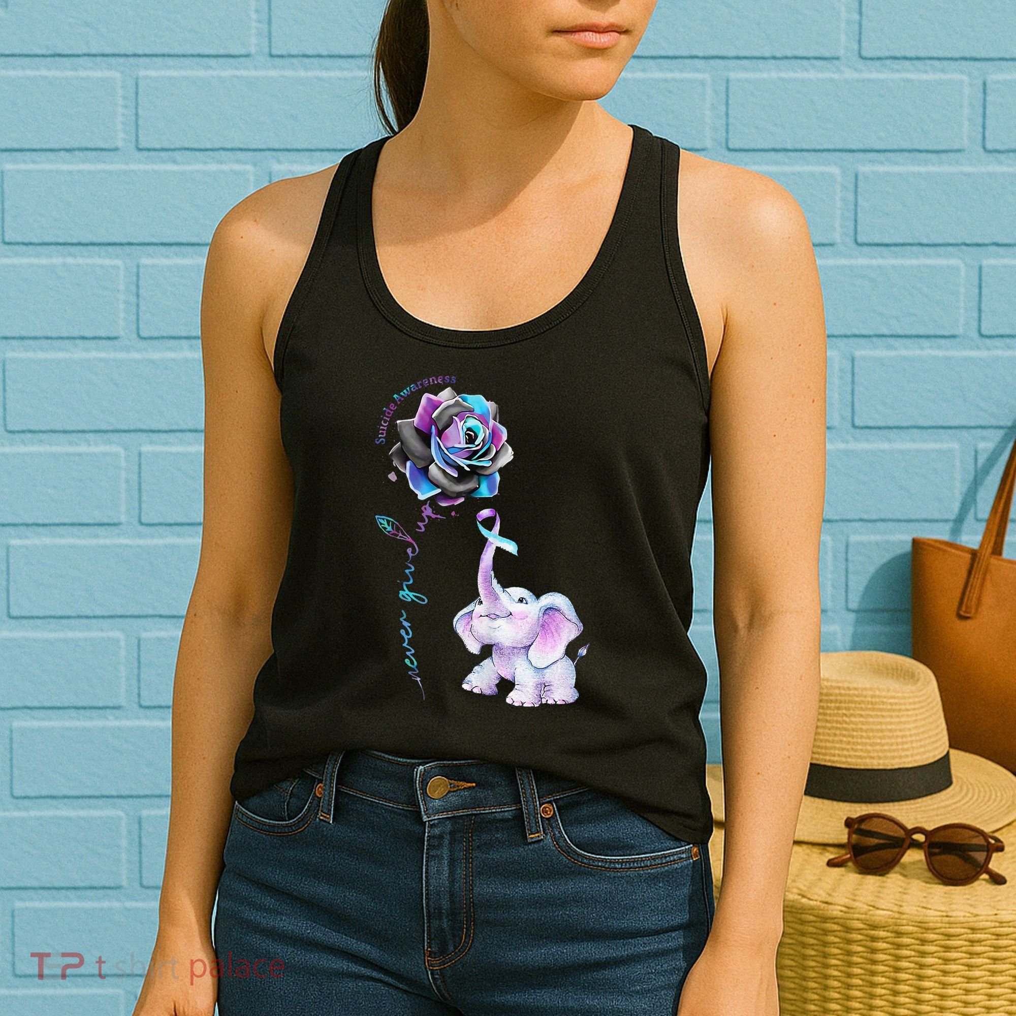 Suicide Prevention Awareness Flower Elephant Ribbon Gift Women's Tank Top