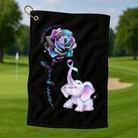 Suicide Prevention Awareness Flower Elephant Ribbon Gift Golf Towel thumb 1