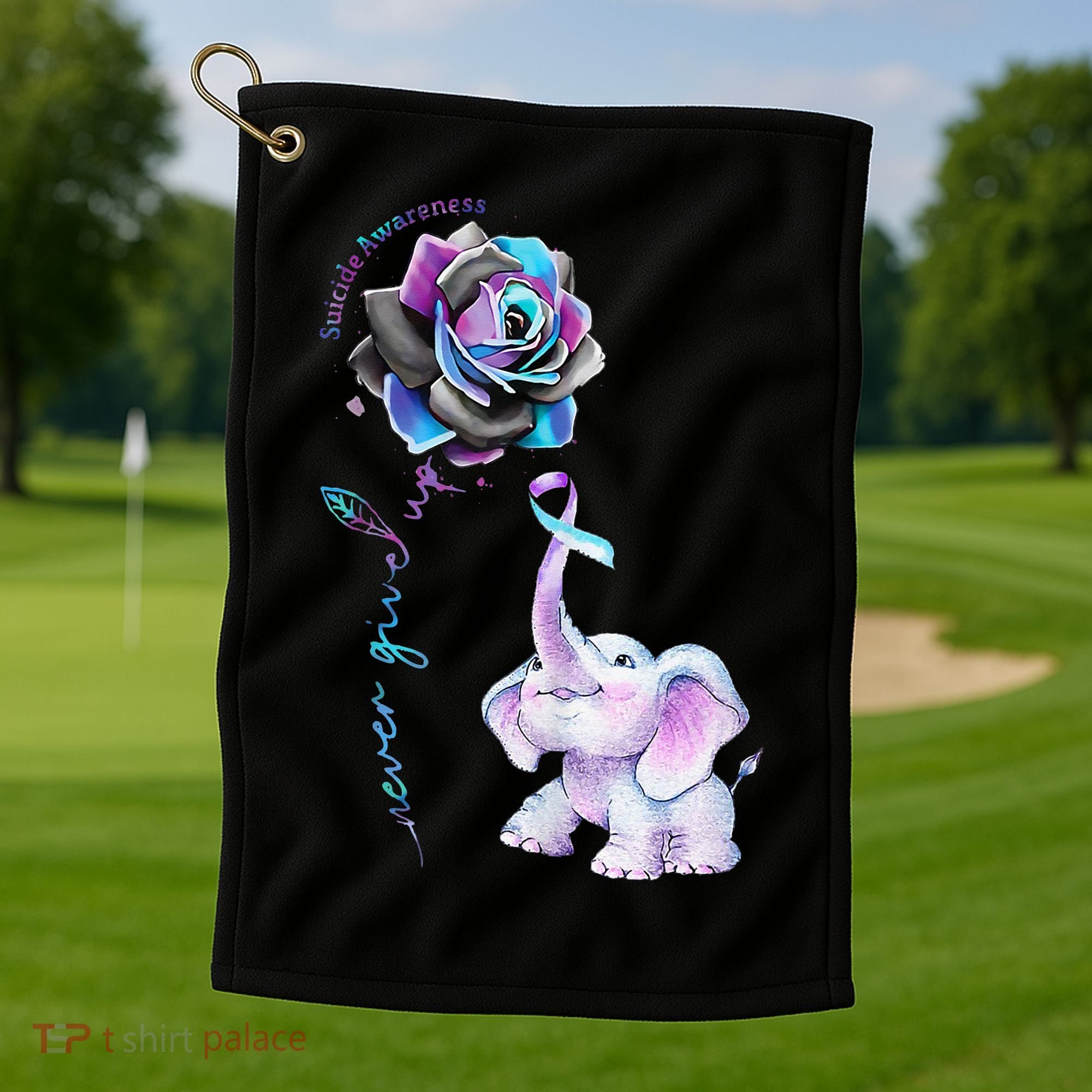 Suicide Prevention Awareness Flower Elephant Ribbon Gift Golf Towel