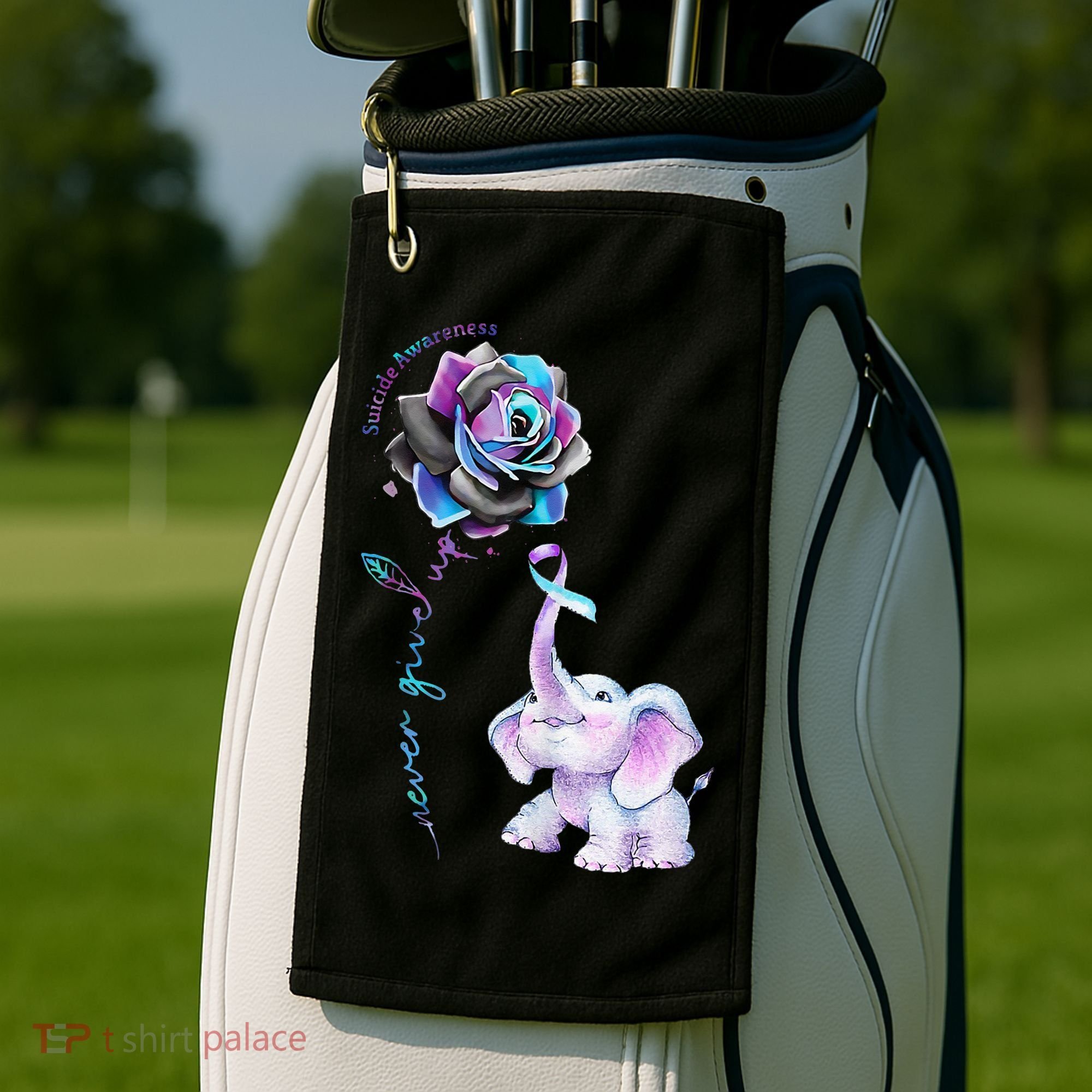 Suicide Prevention Awareness Flower Elephant Ribbon Gift Golf Towel