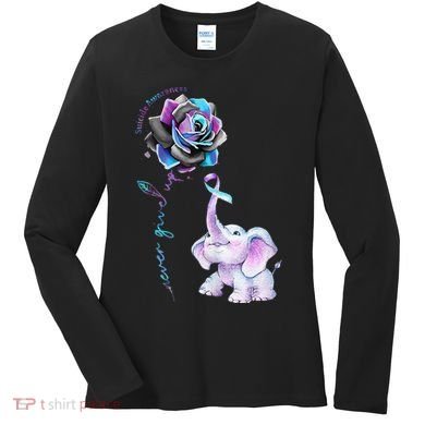 Suicide Prevention Awareness Flower Elephant Ribbon Gift Women's Long Sleeve Shirt