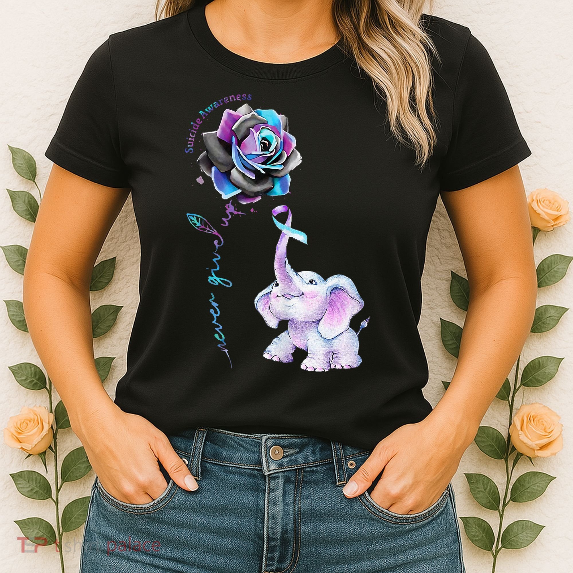 Suicide Prevention Awareness Flower Elephant Ribbon Gift Women's T-Shirt