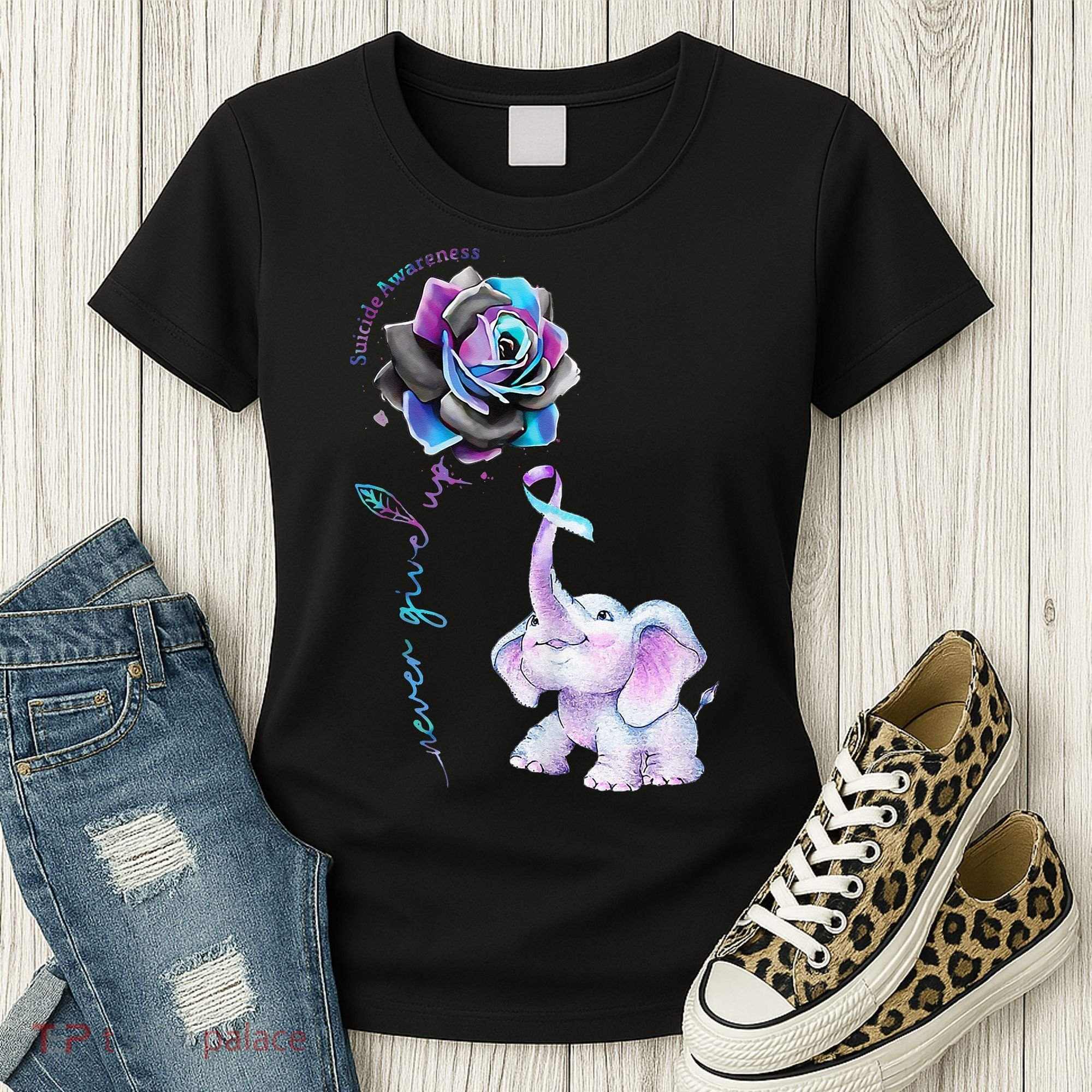 Suicide Prevention Awareness Flower Elephant Ribbon Gift Women's T-Shirt