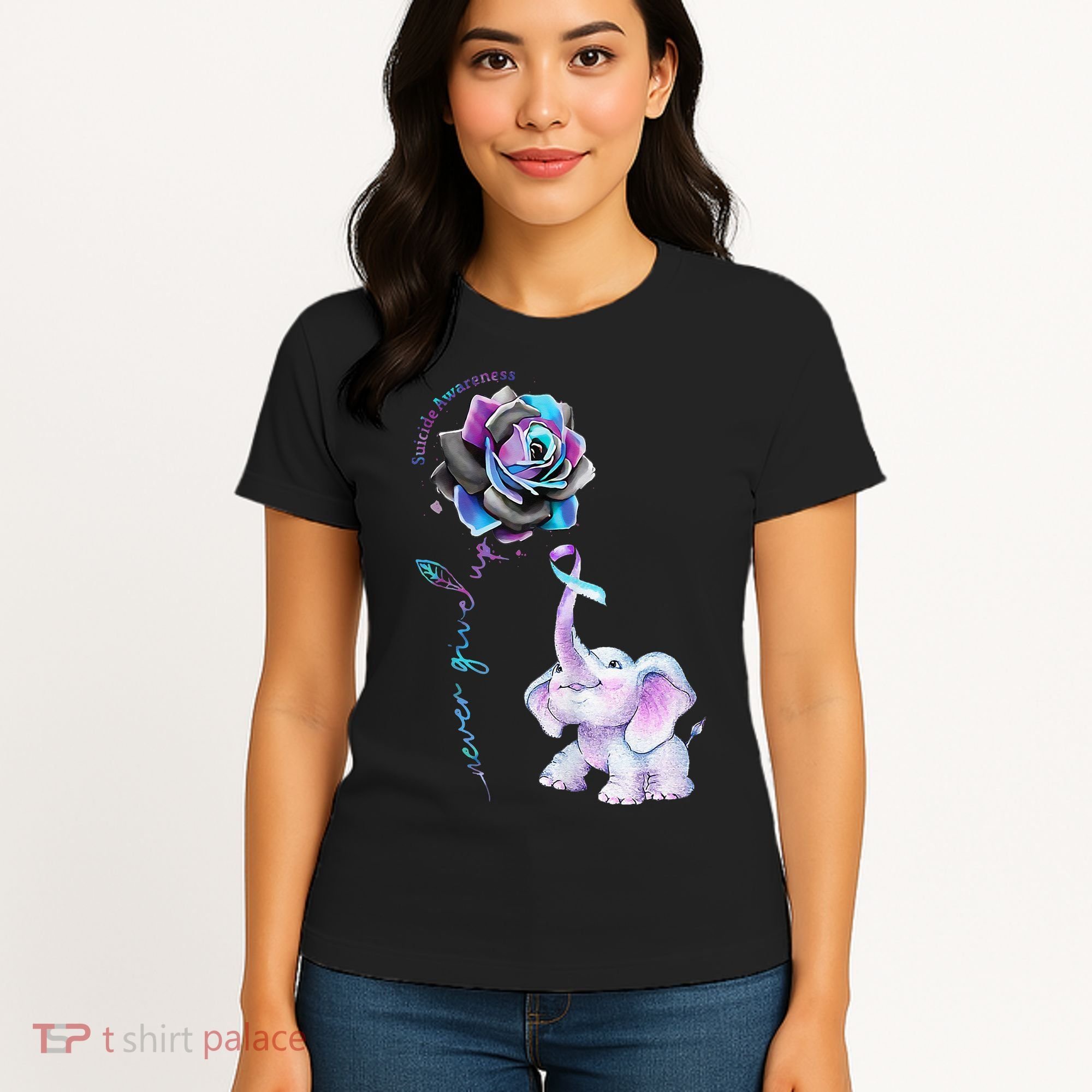 Suicide Prevention Awareness Flower Elephant Ribbon Gift Women's T-Shirt