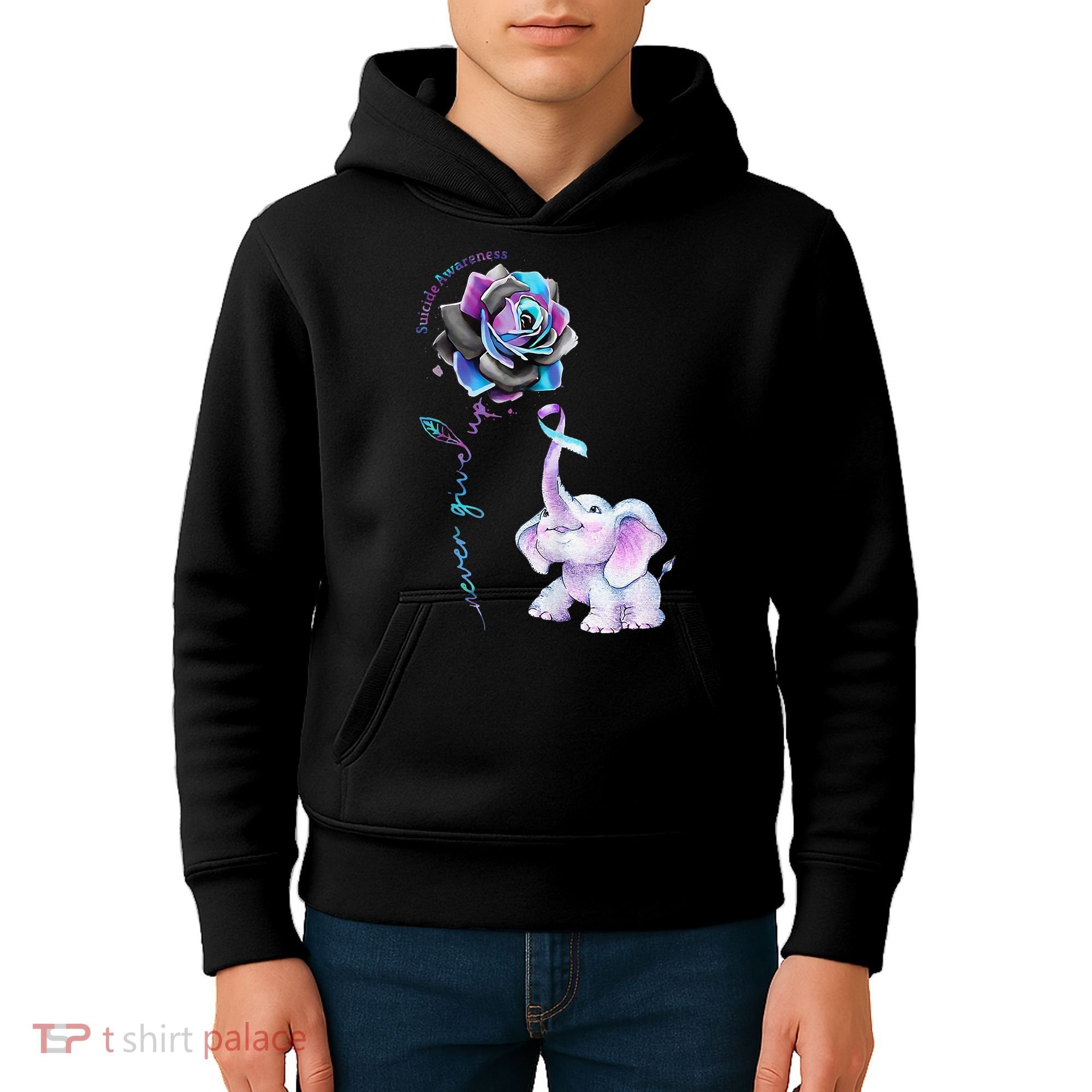 Suicide Prevention Awareness Flower Elephant Ribbon Gift Kids Hoodie