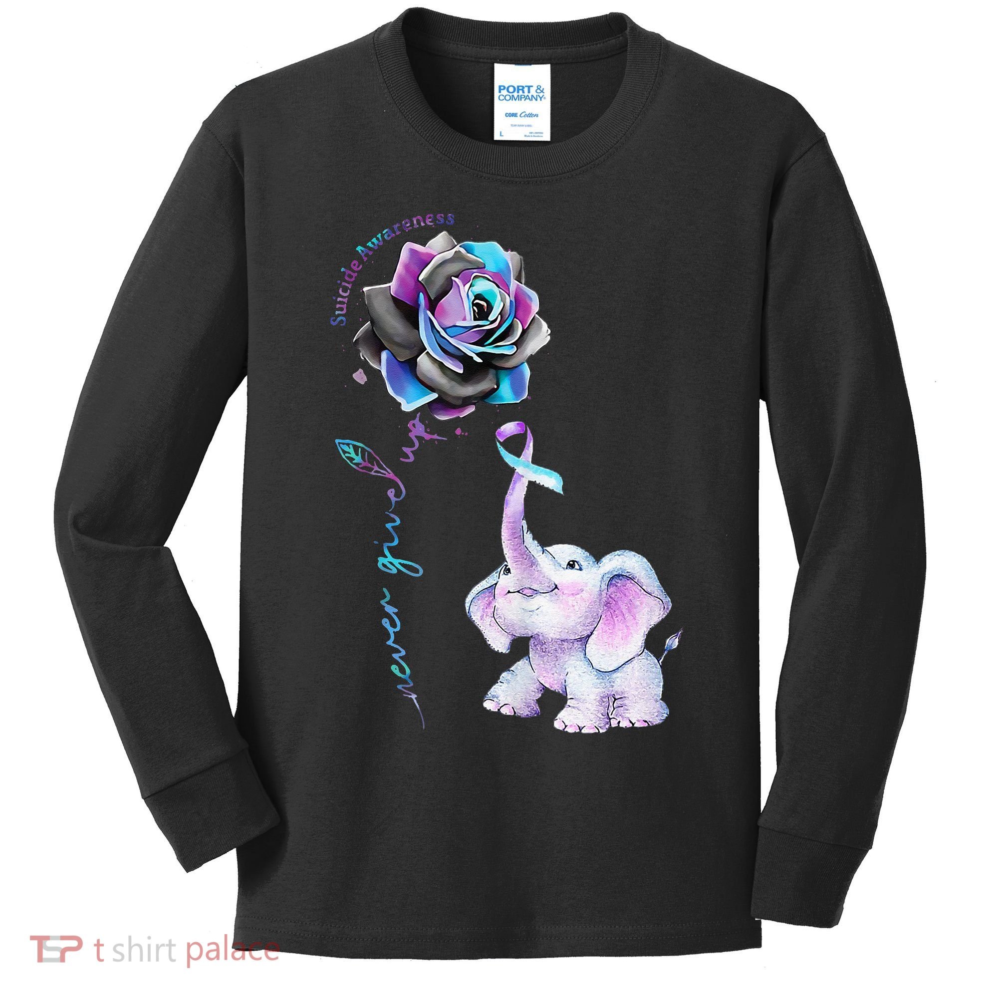 Suicide Prevention Awareness Flower Elephant Ribbon Gift Kids Long Sleeve Shirt