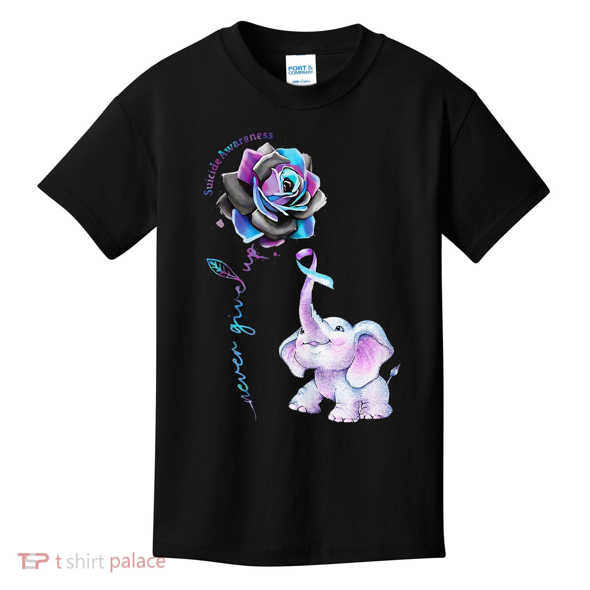 Suicide Prevention Awareness Flower Elephant Ribbon Gift Kids T-Shirt