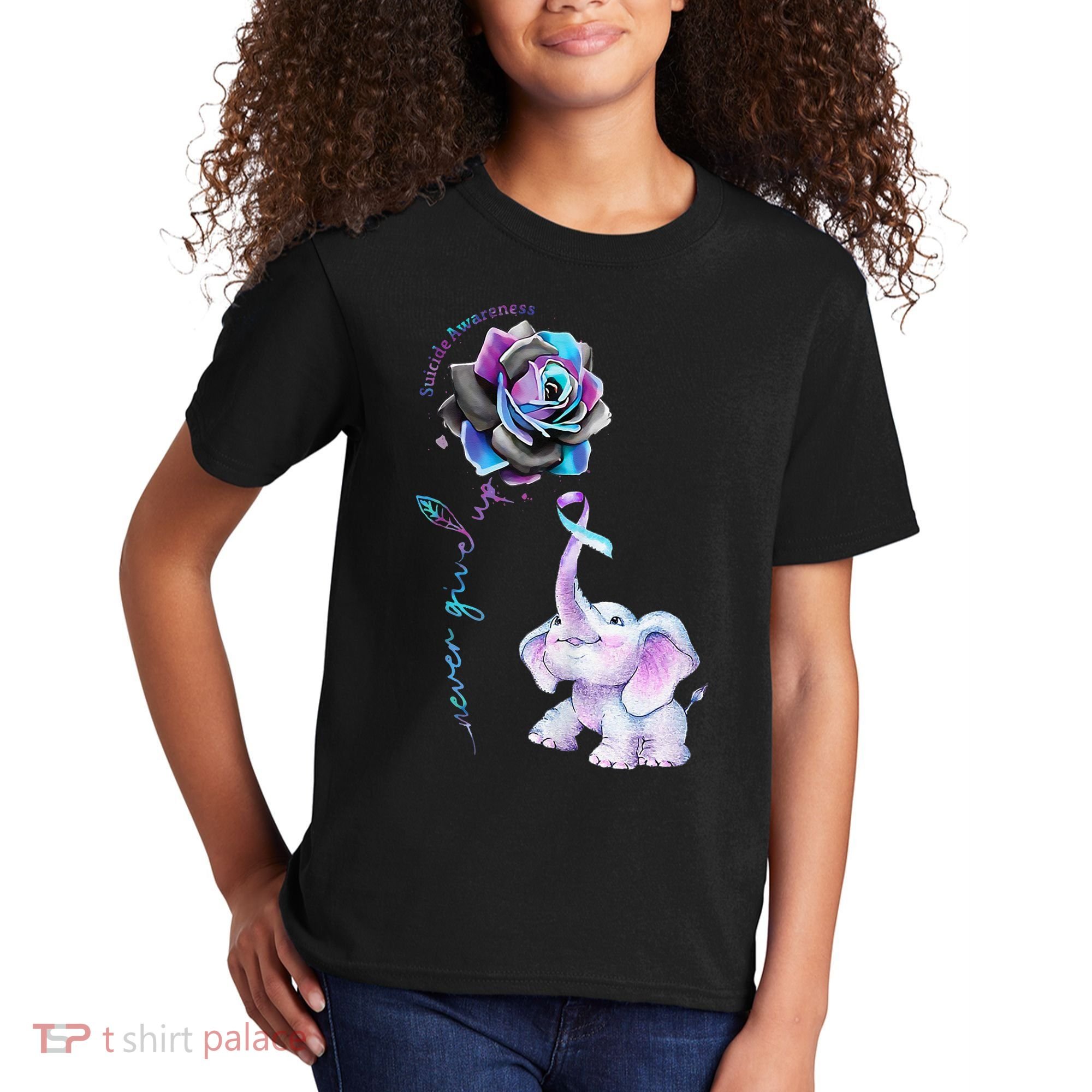 Suicide Prevention Awareness Flower Elephant Ribbon Gift Kids T-Shirt