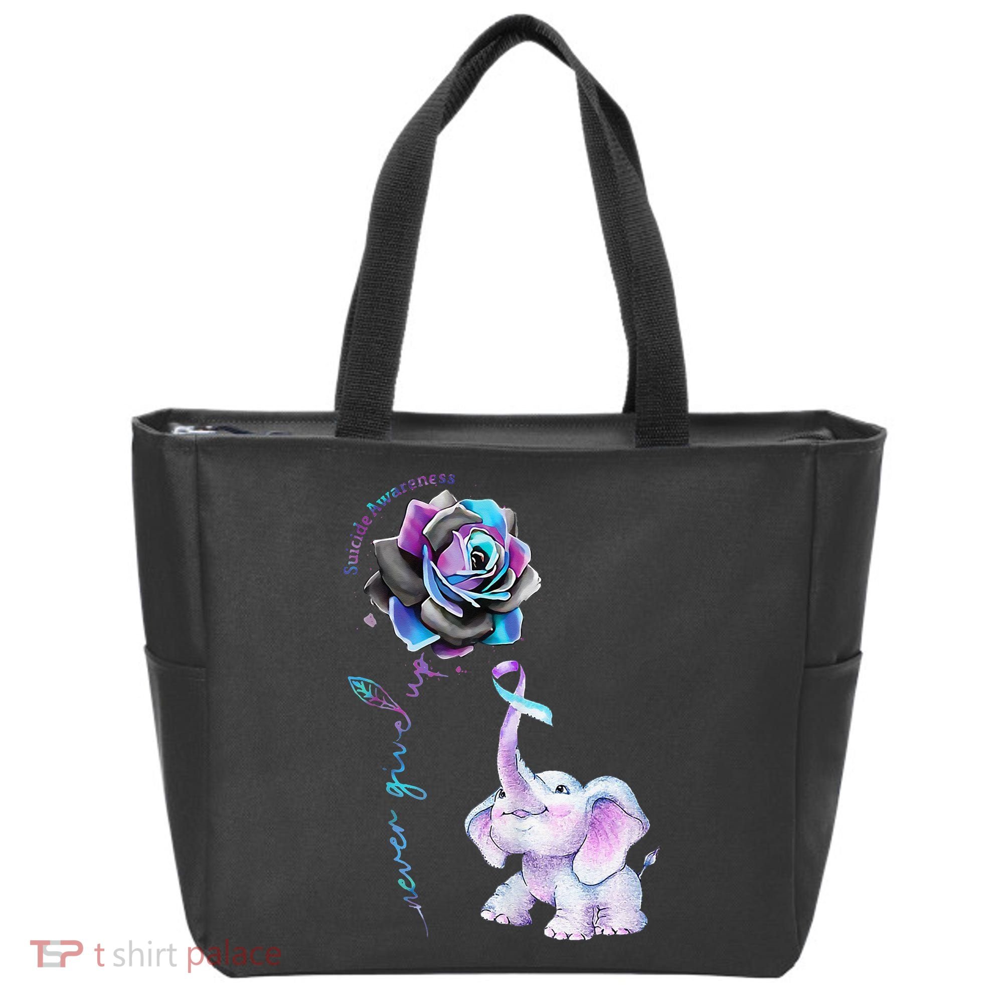 Suicide Prevention Awareness Flower Elephant Ribbon Gift Tote Bag