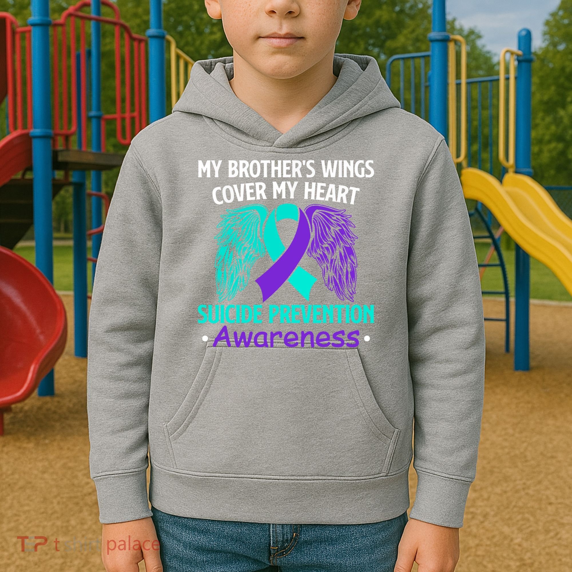 Suicide Prevention Awareness My Brother's Cover My Heart Kids Hoodie
