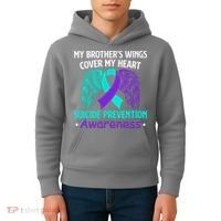 Suicide Prevention Awareness My Brother's Cover My Heart Kids Hoodie thumb 4
